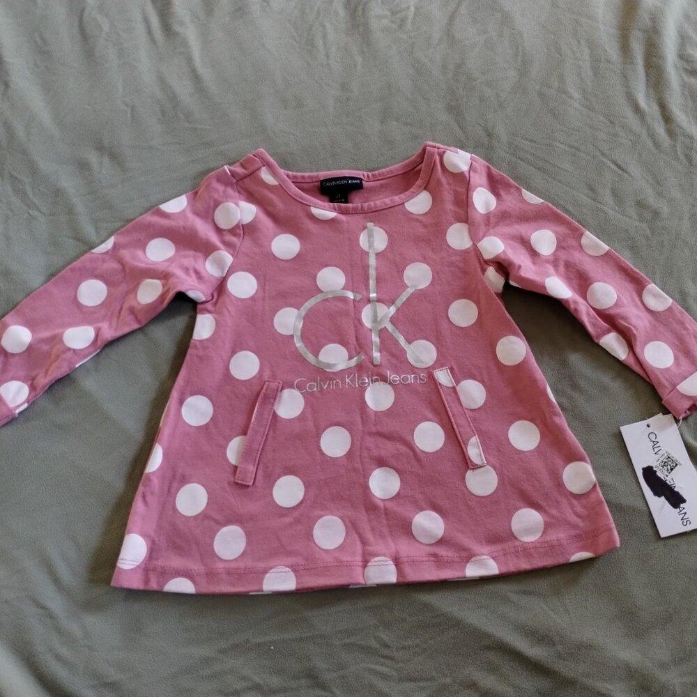 NWT Calvin Klein Jeans 2T Toddler girl Pink and white long sleeve Top-#32